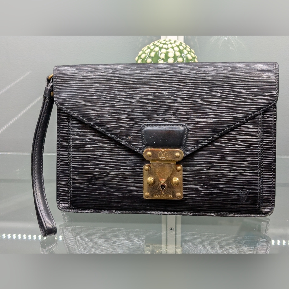 Louis Vuitton Black Epi Clutch with Gold Hardware